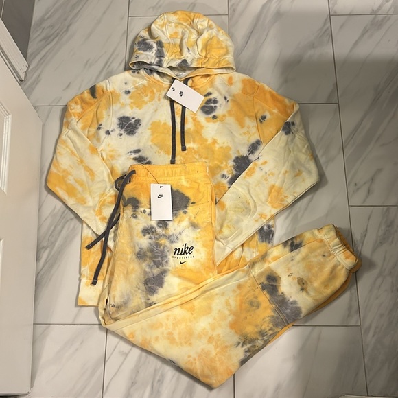 Bleach Dye Hoodie Yellow Bleached Sweatshirt Mens Hoodies Nike